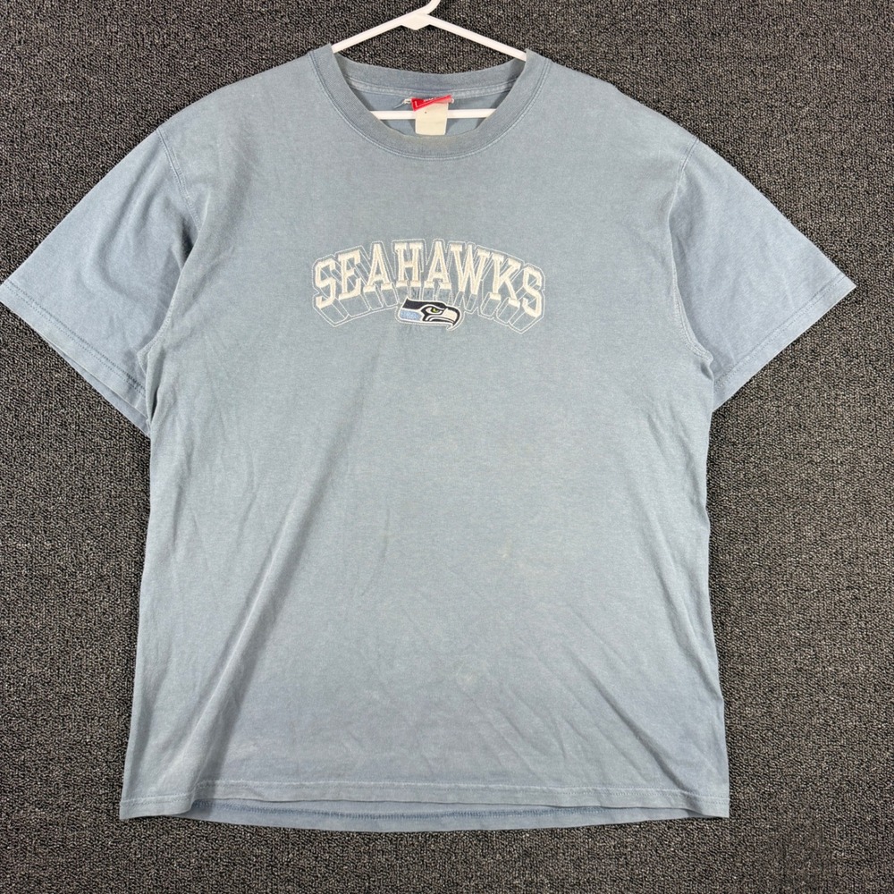 Vintage NFL Seattle Seahawks Embroidered T-Shirt Men;s Large Blue Football Tee
